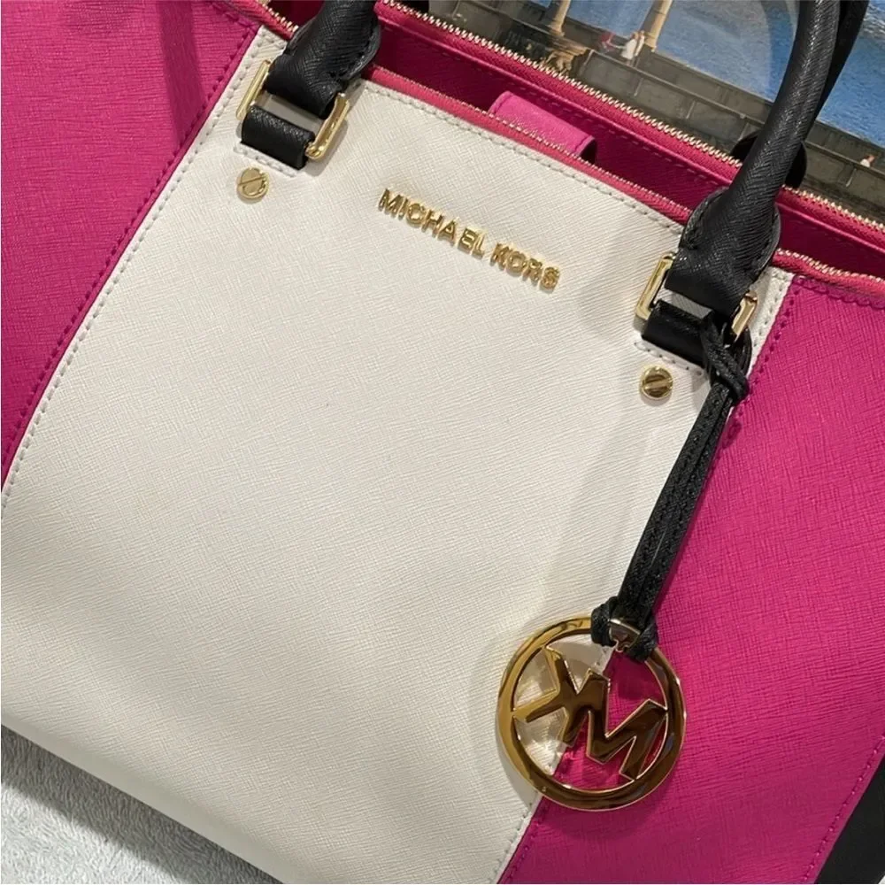 Michael Kors Black, Pink, and White Satchel